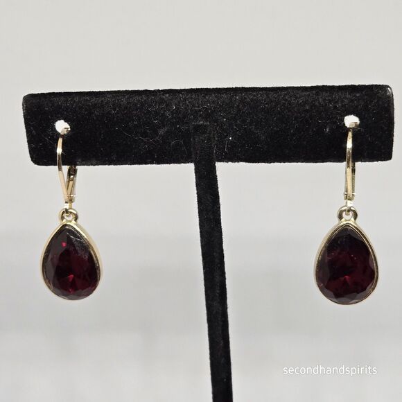 Nine West Garnet Red Teardrop Crystal Goldtone Lever back Earrings - Picture 2 of 5